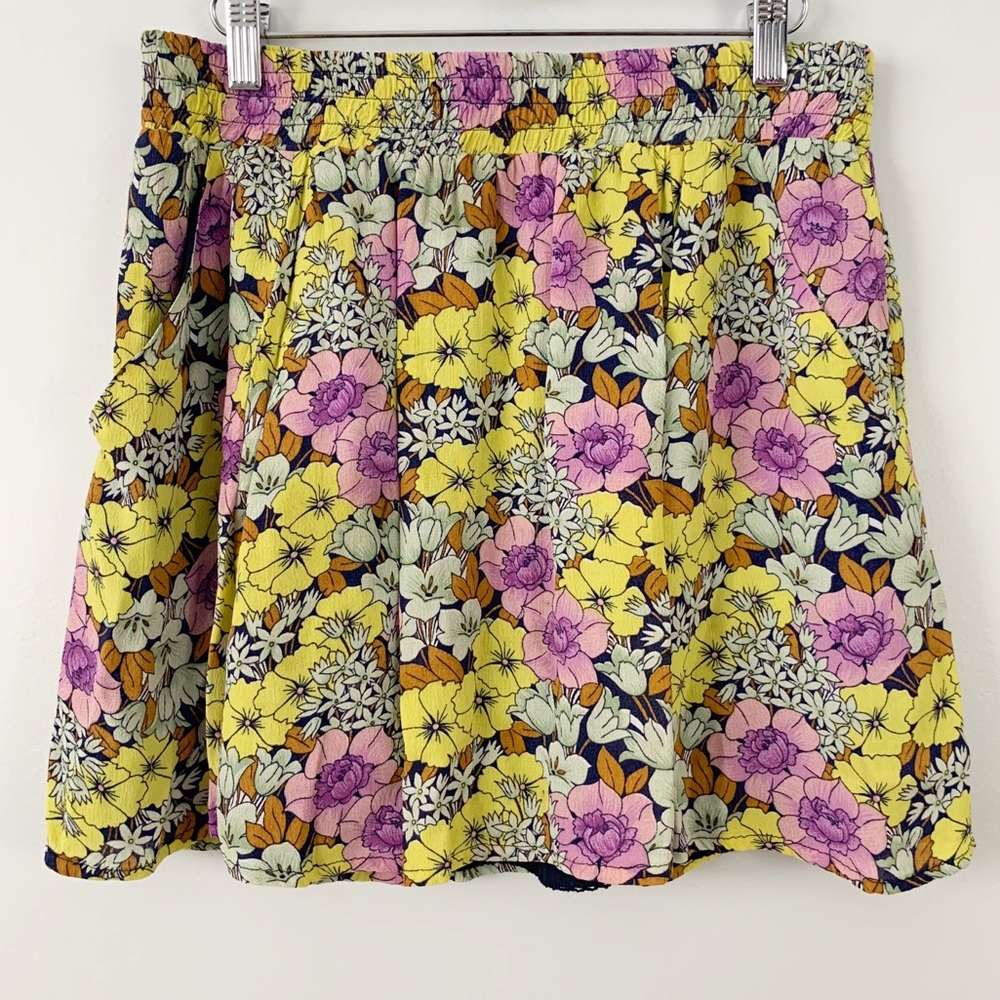 Anthropologie Yellow Pink Floral Mini Skirt